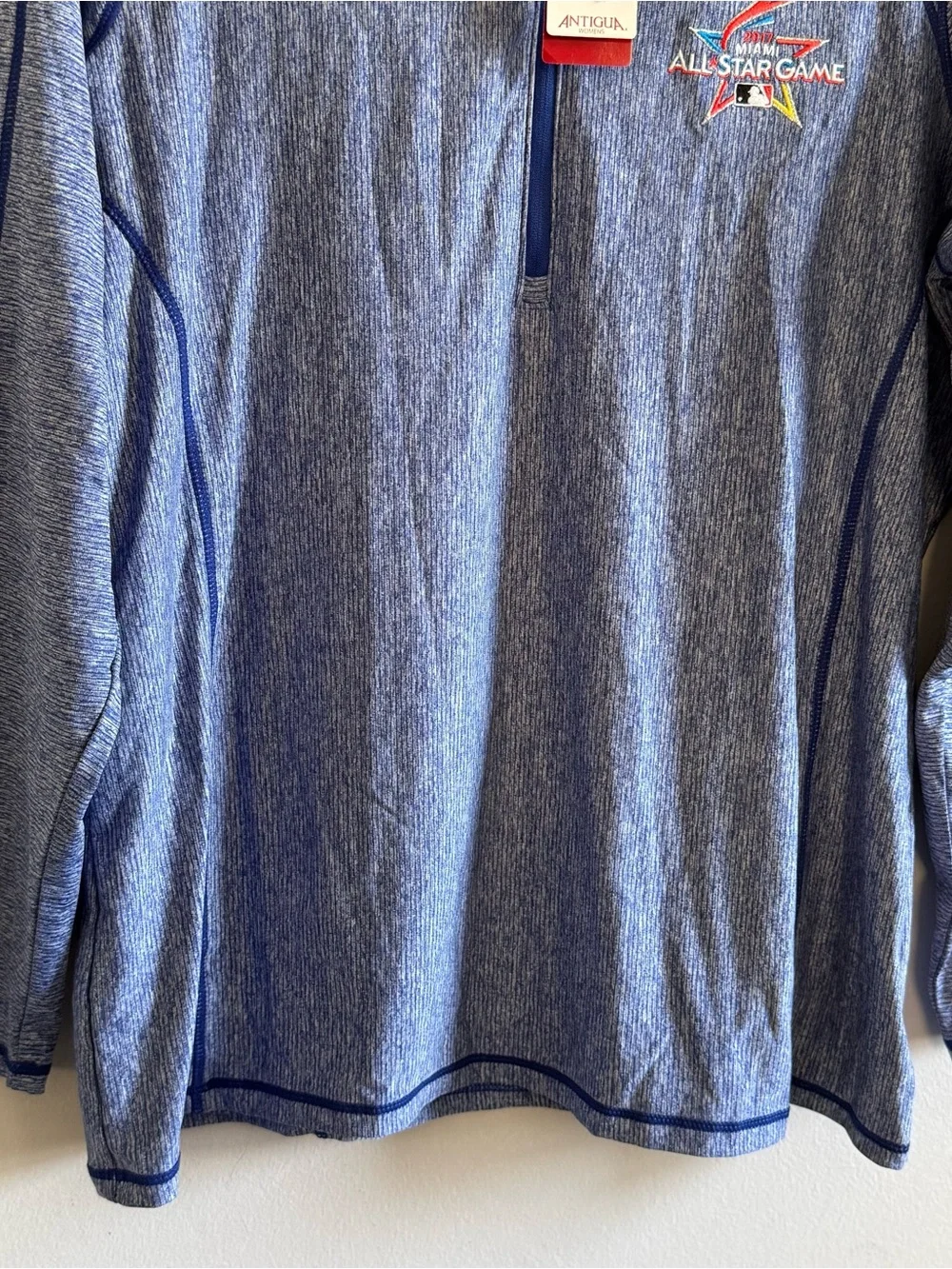 Antigua Blue Heather Quarter-Zip Pullover Miami MLB All-Star Logo Mens Size XL